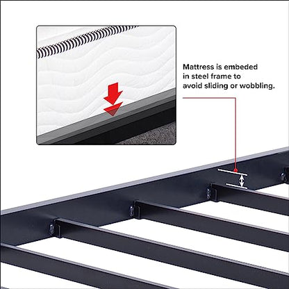 Olee Sleep 18 Inch Heavy Duty Steel Slat Anti-Slip Support, Easy Assembly Platform Bed frame, Noise Free Steel Mattress Foundation, Maximum Storage, No Box Spring Needed, Black, King Size
