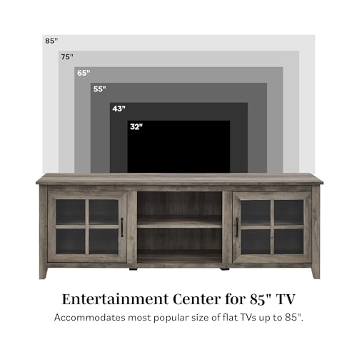 Walker Edison Portsmouth Classic 2 Glass Door TV Stand for TVs up to 80 Inches, 70 Inch, Dark Walnut