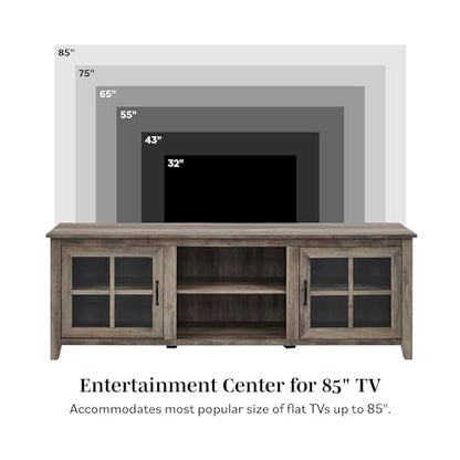 Walker Edison Portsmouth Classic 2 Glass Door TV Stand for TVs up to 80 Inches, 70 Inch, Dark Walnut