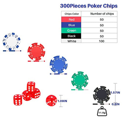 PLAYWUS Casino Poker Chip Set, 300 PCS Poker Chips with Aluminum Case,11.5 Gram Chip with Iron Insert for Texas Holdem Blackjack Gambling
