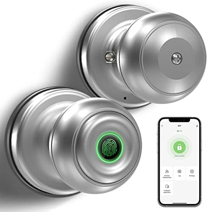 GeekTale Smart Door knob, Fingerprint Door Lock Smart Lock Biometric Door Lock Fingerprint Door knob with App Control, Great for Bedrooms,Cloakroom,Apartments Offices,Hotels, Satin Nickel