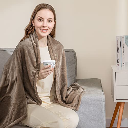 MIZZEO Heated Blanket Electric Blanket Twin-Fast Heating Blanket with 4 Heating Levels & 1-12 Hours Auto-Off Time Settings, ETL Certified, Machine Washable, Double Soft Flannel (62" x 84" Brown)