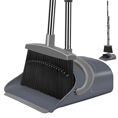 kelamayi New Upgrade Broom and Dustpan Set, Broom and Dustpan Set for Home, Broom Dustpan Set, Broom and Dustpan Combo for Office, Stand Up Broom and Dustpan (Gray)