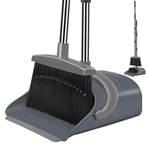 kelamayi New Upgrade Broom and Dustpan Set, Broom and Dustpan Set for Home, Broom Dustpan Set, Broom and Dustpan Combo for Office, Stand Up Broom and Dustpan (Gray)