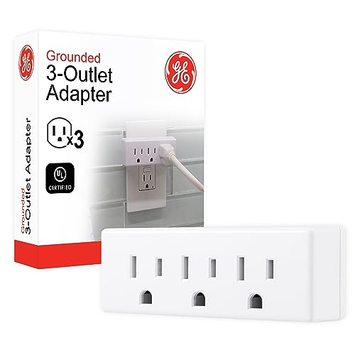 GE home electrical 3-Outlet Extender Wall Tap, Grounded Adapter Plug, Indoor Rated, 3-Prong, Perfect for Travel, UL Listed, White, 52203