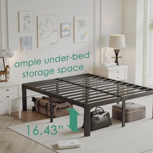 LAKKURI 18 Inch High Platform Metal Queen Size Bed Frame, Queen Bed Frameno Box Spring Needed, Easy Assembly, Heavy Duty, Noise Free, Black