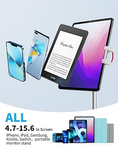 SAIJI Tablet Stand Holder, Height Adjustable Portable Monitor Stand, 360 Degree Rotating, Aluminum Alloy Cradle Mount Dock for 4.7"-15.6" Screen iPhone Samsung, iPad, Kindle, eBook Reader (Silver)