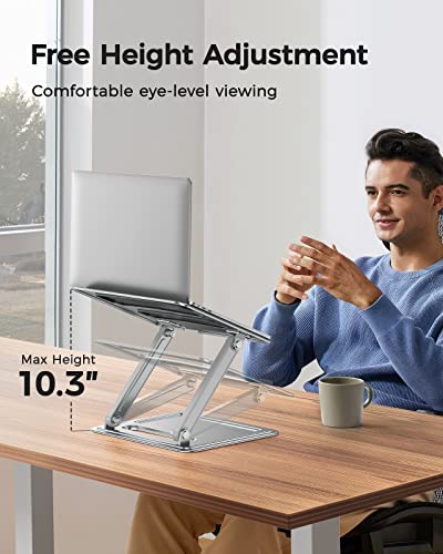 LORYERGO Adjustable Laptop Stand, Portable Riser for 17.3inch Laptops, Adjustment for Desk, Holds Up to 17.6lbs Notebook - Sliver