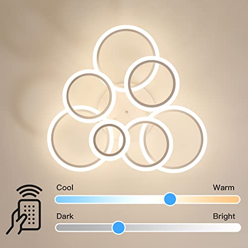 YEEZONE LED Ceiling Light, Modern Chandelier 7 Rings White Ceiling Light Fixture 34" 120W 10000LM Remote Control Dimmable 3000K-6500K for Living Room, Dining Room, Kitchen, Bedroom, Office