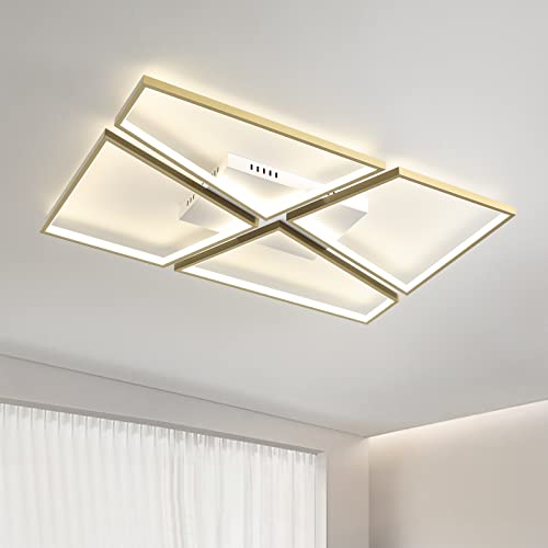 YEEZONE LED Ceiling Light Fixtures, 10000LM 120W Gold Close to Ceiling Light, with Memory Remote Control Dimmable 3000K-6500K for Dining Room, Living Room, Kitchen, Bedroom, Office (Gold)
