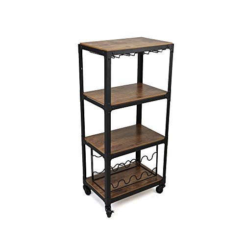 Mind Reader Bar Cart, Wine Rack, Kitchen Storage, Rolling, Utility Cart, Storage, Wood, Metal, 17.85"L x 12"W x 39"H, Brown