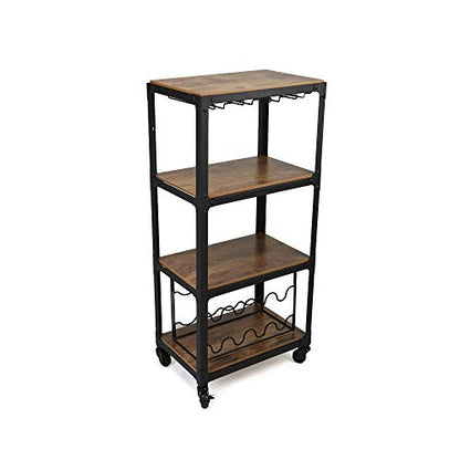Mind Reader Bar Cart, Wine Rack, Kitchen Storage, Rolling, Utility Cart, Storage, Wood, Metal, 17.85"L x 12"W x 39"H, Brown