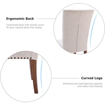 COLAMY Upholstered Parsons Dining Chairs Set of 2, Fabric Dining Room Kitchen Side Chair with Nailhead Trim and Wood Legs - Beige