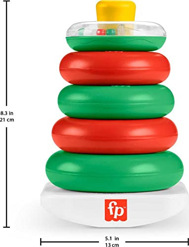 Fisher-Price Baby Stacking Toy Holiday Rock-A-Stack With 5 Rings And Bat-At Rocker Base For Ages 6+ Months, Red & Green