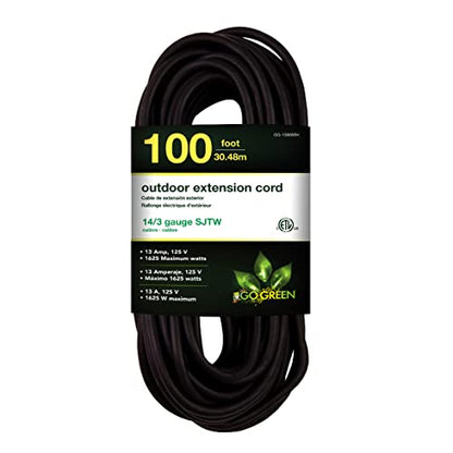 Go Green Power Inc. (GG-13800BK) 14/3 SJTW Outdoor Extension Cord, Black, 100 ft