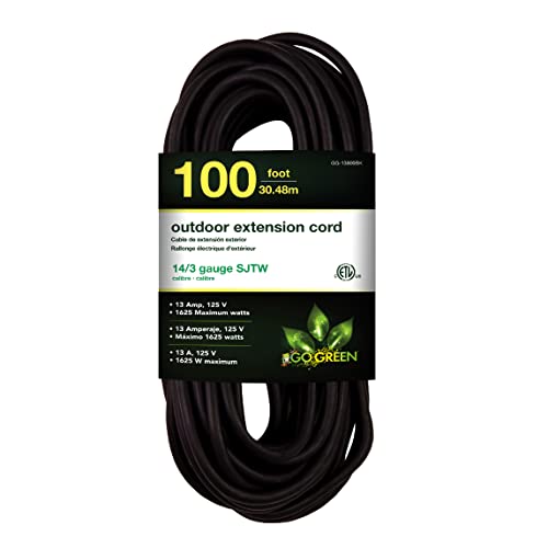 Go Green Power Inc. (GG-13800BK) 14/3 SJTW Outdoor Extension Cord, Black, 100 ft