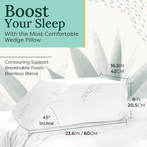 Zen Bamboo Wedge Pillows for Sleeping - Luxury Foam Leg Elevation Pillow for Leg & Back Discomfort w/Removable Cover