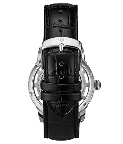 Stuhrling Original Mens Automatic Watch Skeleton Stainless Steel Self Winding Dress Watch with Premium Leather Band Legacy Collection (Silver)