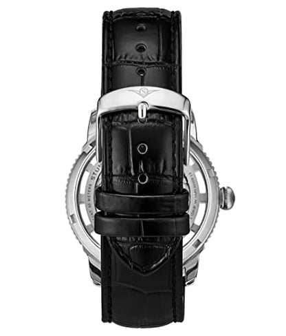 Stuhrling Original Mens Automatic Watch Skeleton Stainless Steel Self Winding Dress Watch with Premium Leather Band Legacy Collection (Silver)
