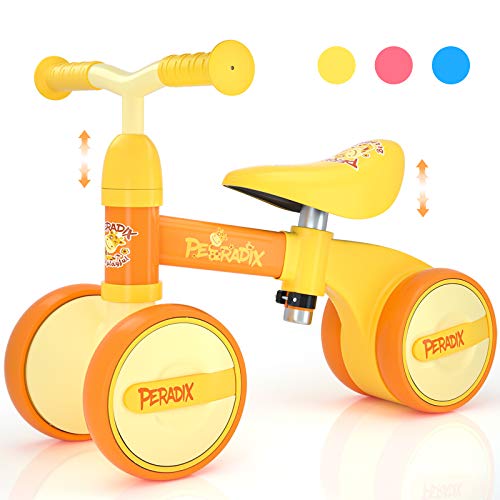 Peradix Baby Balance Bikes Adjustable for 1 Year Old Toddlers| Riding Toys for 10 Months Old Children Boys Girls | No Pedal Silent Wheels Infant Toddler Bicycle | Best First Birthday Gift (Yellow)