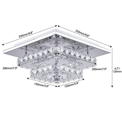 Cainjiazh Mini Chandelier LED Crystal Ceiling Light 2 Layers Flush Mount Ceiling Light Modern Chandelier Lighting for Hallway Staircase Kitchen Bathroom (Cool White)