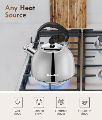Tea Kettle for Stove Top - Stainless steel Teapot,2 Quart Camping Kettle, Efficient Heating, Audible Whistle, Safe Handle - Hot Water kettle & Tea Pot Stovetop…
