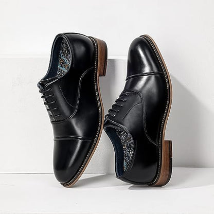 Bruno Marc Mens Lace Up Soft Cap-Toe Formal Dress Shoes, 2/Black - 8 (Oxford)