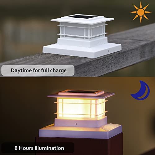 Dynaming 6 Pack Solar Post Lights Outdoor, Decorative Post Cap Light, Solar Powered White Shell Caps, High Brightness Warm White LED Lighting for Garden Deck Patio, Fit 4x4, 5x5 or 6x6 Wooden Posts