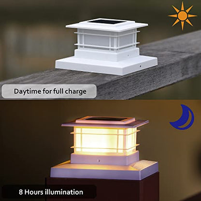 Dynaming 6 Pack Solar Post Lights Outdoor, Decorative Post Cap Light, Solar Powered White Shell Caps, High Brightness Warm White LED Lighting for Garden Deck Patio, Fit 4x4, 5x5 or 6x6 Wooden Posts