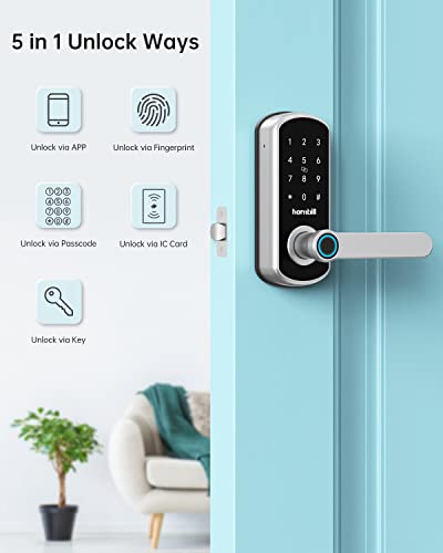 Smart Door Lock, Hornbill Keyless Entry Door Lock, Keypad Door Lock with Reversible Handle, Fingerprint Electronic Digital Front Door Lock, Free App, Keys, IC Cards and Passcodes for Home Office