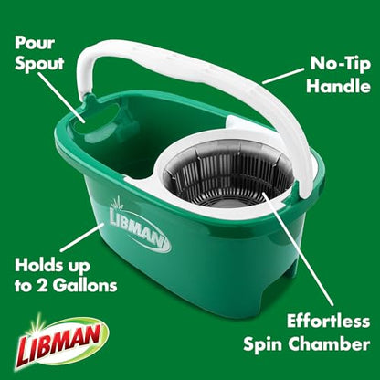 Libman Tornado Spin Mop System Plus 1 Refill Head | Mop and Bucket with Wringer Set | Libman Mop for Floor Cleaning | Hardwood Floor Mop | 2 Total Mop Heads Included,Green