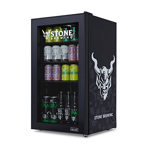 NewAir Beverage Refrigerator Cooler with 126 Can Capacity - Mini Bar Beer Fridge with Right Hinge Glass Door - Cools to 37F - Stone Brewing Black Custom Design