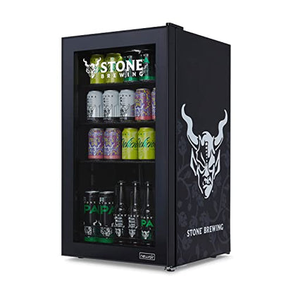 NewAir Beverage Refrigerator Cooler with 126 Can Capacity - Mini Bar Beer Fridge with Right Hinge Glass Door - Cools to 37F - Stone Brewing Black Custom Design