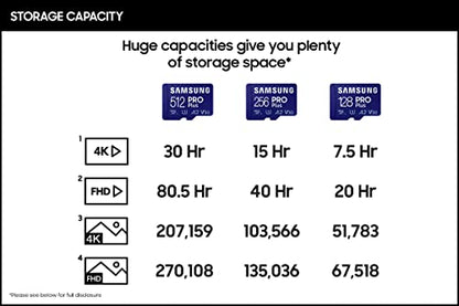 SAMSUNG PRO Plus + Reader 512GB microSDXC Up to 160MB/s UHS-I, U3, A2, V30, Full HD & 4K UHD Memory Card for Android Smartphones, Tablets, Go Pro and DJI Drone (MB-MD512KB/AM)