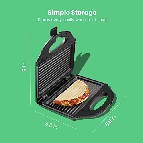 Chefman Portable Compact Grill, Dual Use Panini Press, Sandwich Maker, Electric Grill Griddle, Nonstick, Electric Indoor Grill, Countertop Panini Maker with Cord Storage, Locking Lid, Indicator Lights