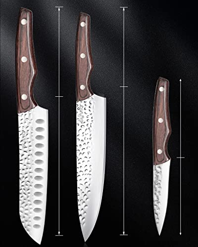 syvio Chef Knife Set, Kitchen Knives with High Carbon Stainless Steel & Wooden Handle, Kitchen Knife Set 3 PCS-8" Chef’s Knife &7" Santoku Knife&5" Paring Knife with Gift Box