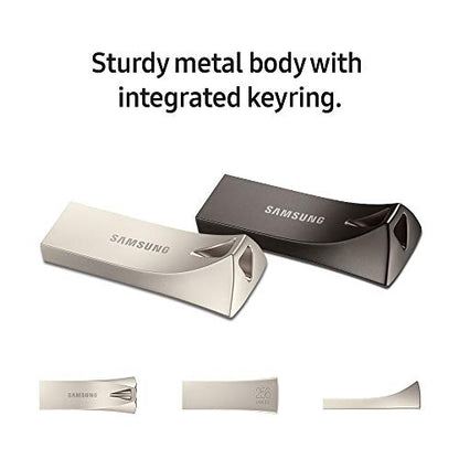 SAMSUNG BAR Plus 3.1 USB Flash Drive, 128GB, 400MB/s, Rugged Metal Casing, Storage Expansion for Photos, Videos, Music, Files, MUF-128BE3/AM, Champagne Silver
