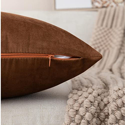ZLINA Set of 2 Velvet Decorative Throw Pillow Covers Coffee Brown White Patchwork with Gold Leather Pillow Covers 24 × 24 Inch Cushion Covers Decor Living Room Sofa Bedroom Car