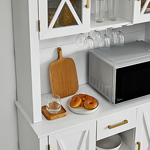 Home Source White Tall Cabinet with Glass Doors
