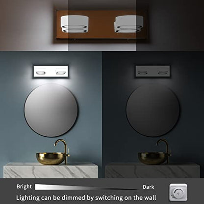 Joosenhouse 2-Light Bathroom Vanity Light 13.4" Inch Long 12W Dimmable Chrome Bathroom Light Fixtures Adjustable LED Lights for Bathroom 6000k Color 110V AC
