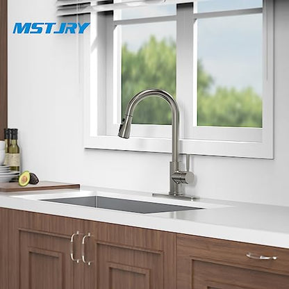 MSTJRY Kitchen Faucet with Pull Down Sprayer Single Level Stainless Steel for Kitchen Sinks,High Arc Single Handle Kitchen Sink Faucet with Pull Out Sprayer,Brushed Stainless