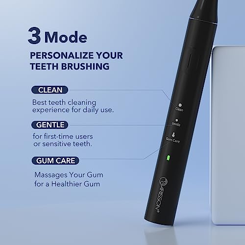 ARISSON Sonic Electric Toothbrush for Adults and Kids, 1.5H Charge for 90 Days, 40,000 VPM Power Toothbrush, Ultrasonic Electric Toothbrushes, 2 Minutes Smart Timer, 1.6 Oz Travel Toothbrush, Black