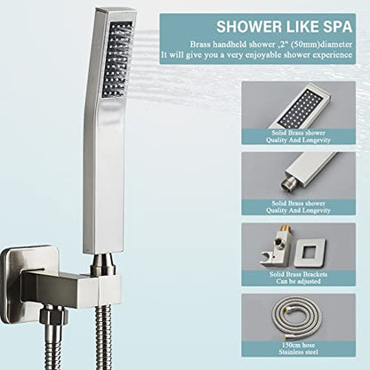 Saetow Brushed Nickel Shower System 12 Inch Shower Head with Hand Held Bathroom Luxury Rain Mixer Shower Combo Set Ceiling Mount,Shower Faucet Set with Valve and Trim