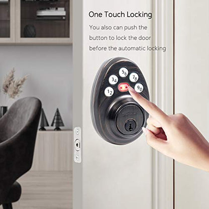Signstek Front Door Lock Set,Keyless Entry Door Lock with Handle,Electronic Keypad Deadbolt,Smart Locks for Front Door (Oil Rubbed Bronze Plus)