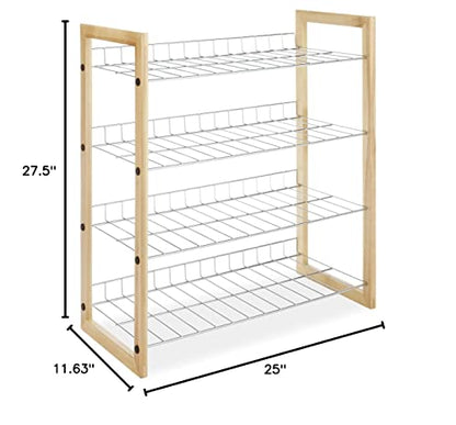 Whitmor 4 Tier Storage Organizer-Natural Wood and Chrome Closet, 4 Shelf