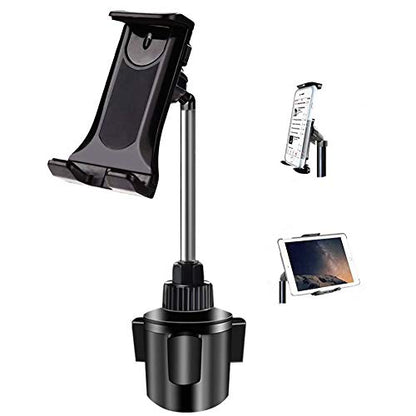 NeotrixQI Cup Holder Tablet Mount, 2-in-1 Tablet and Smartphone Adjustable Swing Cradle with Extended Cup Car Mount Holder Compatible with Apple iPad iPhone Samsung Galaxy Z Fold 3