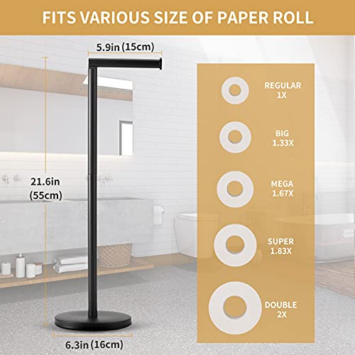 LAYUKI Toilet Paper Holder Stand, Matte Black Finished Free StandingToilet PaperHolder Stainless Steel Rustproof Tissue Roll Holder Floor Stand Storage for Bathroom