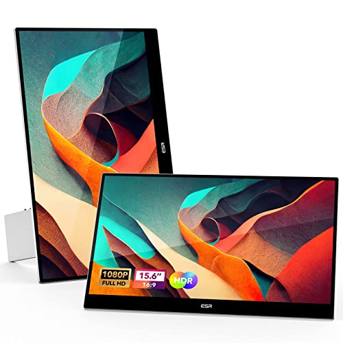 ESR Portable Monitor for Laptop, Slim 15.6 Inch 1080P External Monitor with Adjustable Stand, Travel Monitor, Landscape and Portrait View, Portable Screen for Laptop/Mac/Tablet/Phone/Switch, Silver