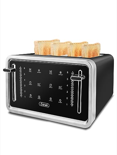 Gevi Toaster 4 Slice,Led Display Touchscreen Bagel Toaster with Dual Control Panels of Bagel/Reheat/Defrost/Cancel/Toasting One Slice/Longer Function,6 Shade Setting