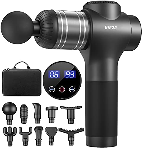 RAEMAO EM22 Massage Gun Deep Tissue Handheld Electric Muscle Massager Percussion Massage Gun for Athletes, Dark Gray